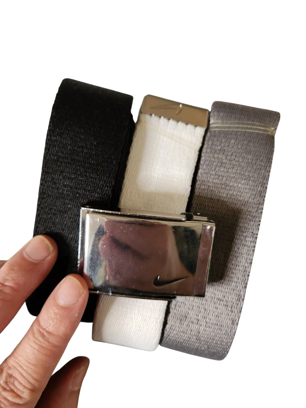 Nike 3-in-1 Web Belt Set Black White Gray Interchangeable Buckle 48